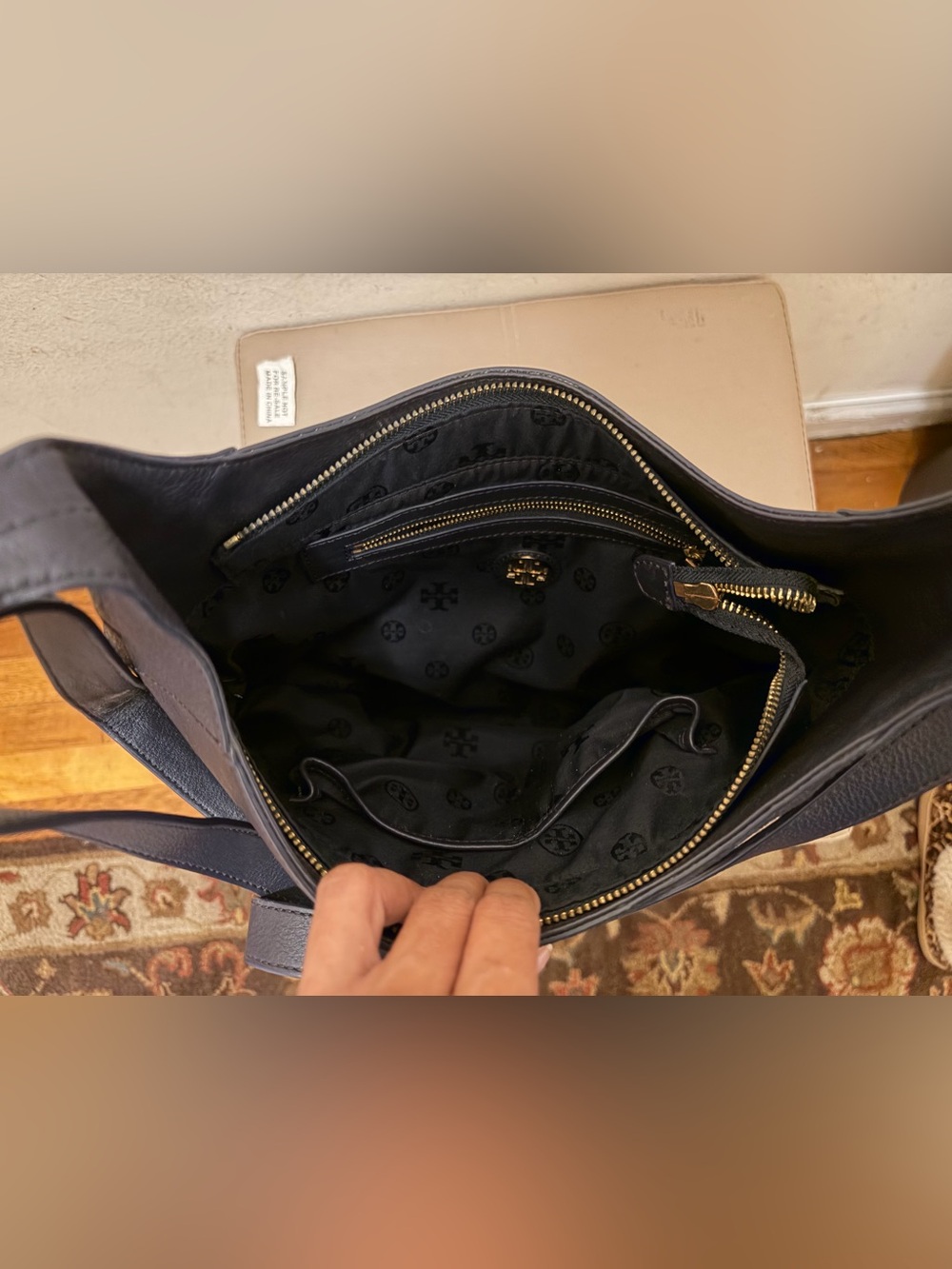 Tory Burch Navy Leather & Suede Hobo Crossbody Bag - Picture 6 of 7